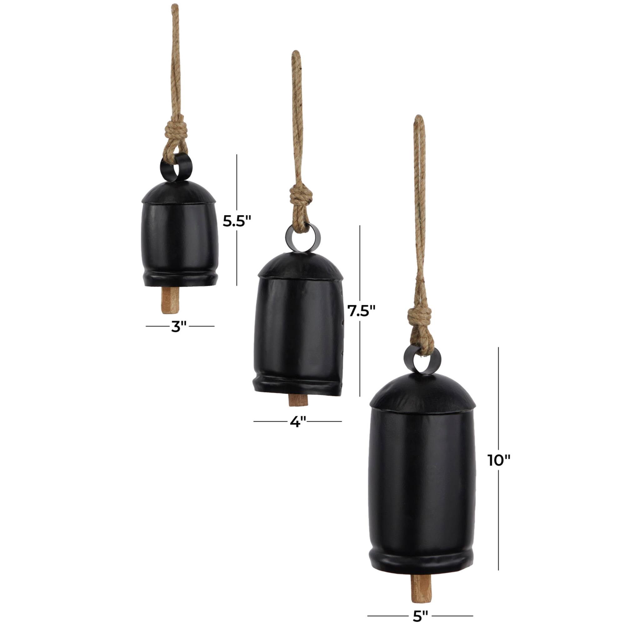 Black Metal Bohemian Decorative Cow Bell, Set of 3" 13", 8", 7"